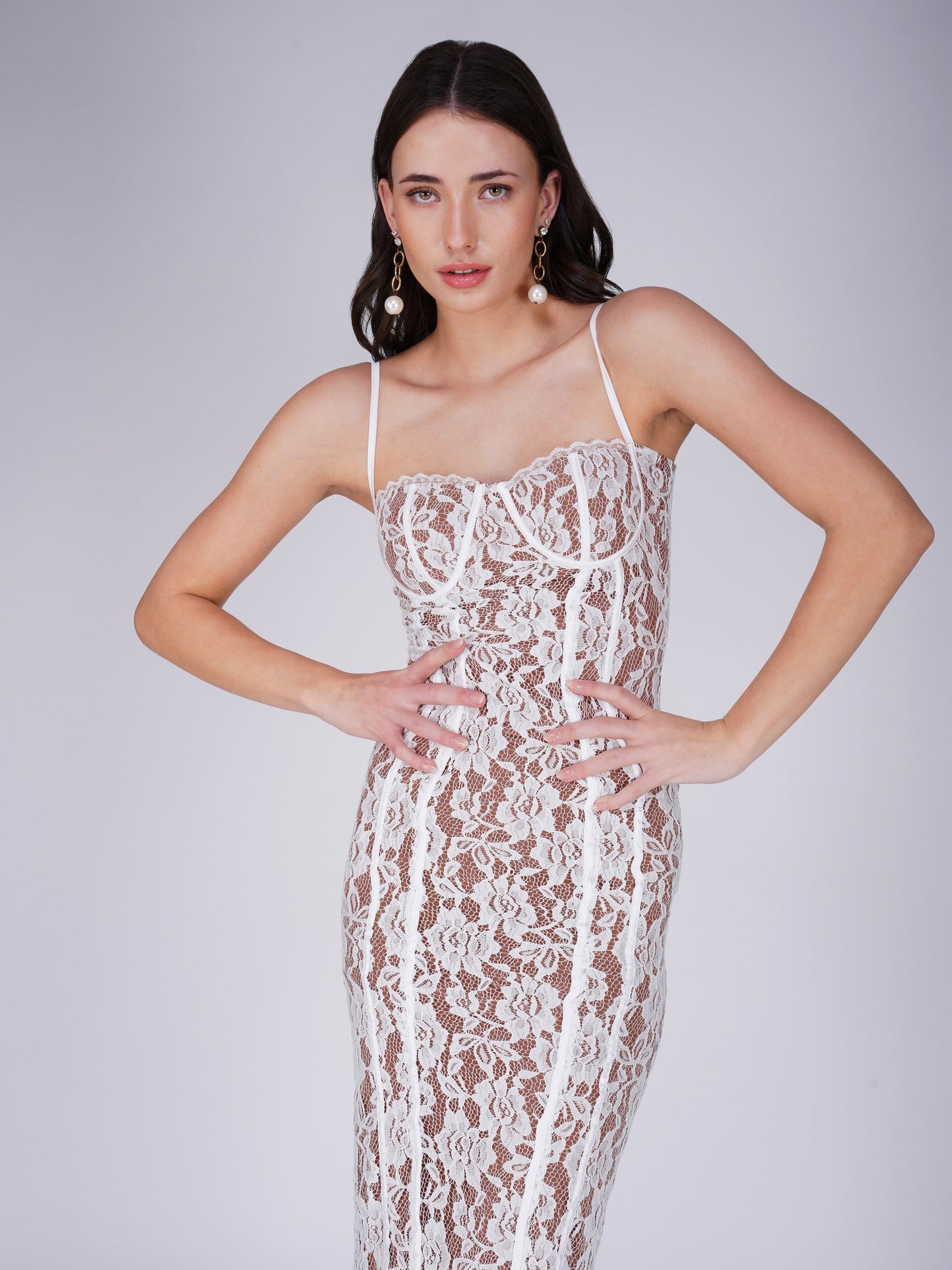 Glitzy Midi White Dress