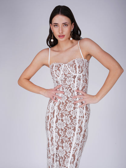 Glitzy Midi White Dress