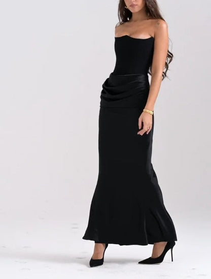 BlackMid Kaul Long Satin Dress