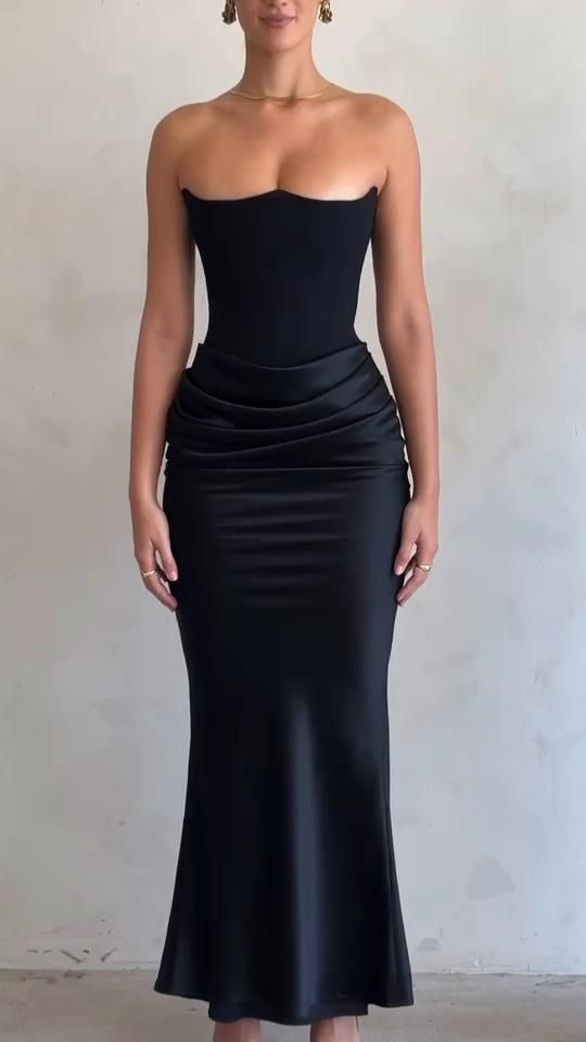 BlackMid Kaul Long Satin Dress
