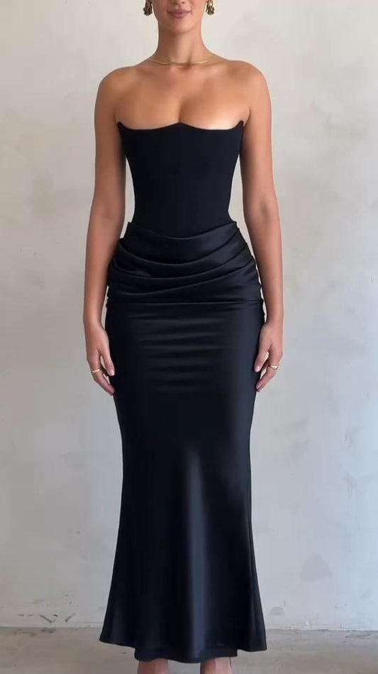BlackMid Kaul Long Satin Dress