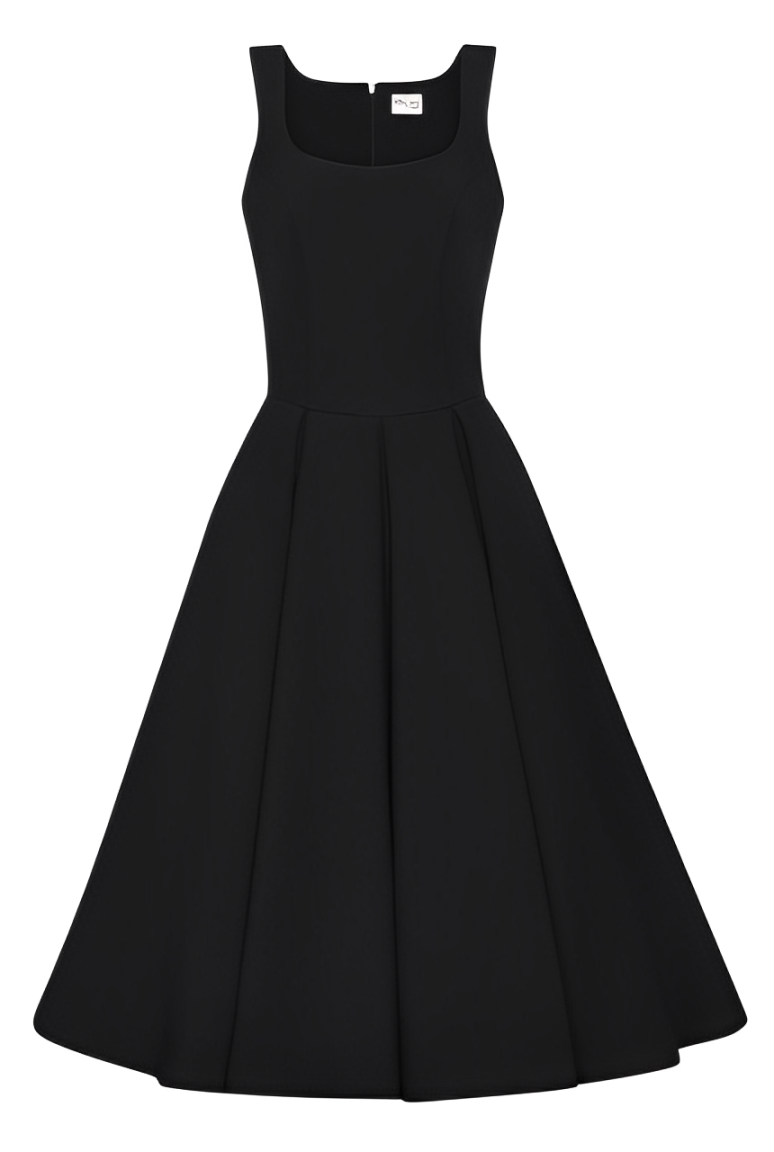 Bow Frill Black Midi Dress