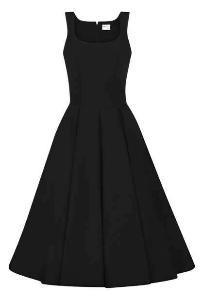 Bow Frill Black Midi Dress