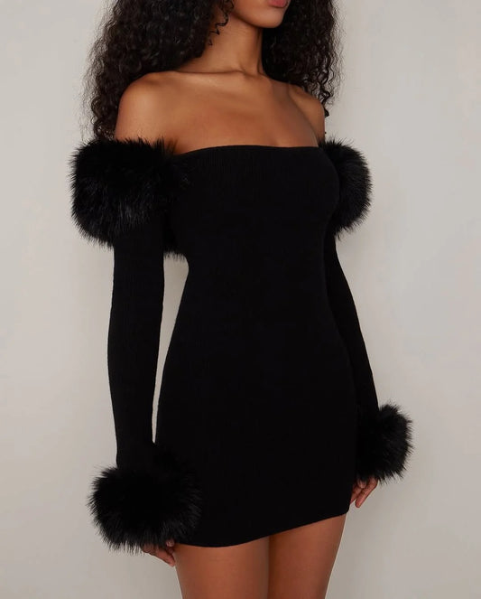 Clog Black Short fur Dress