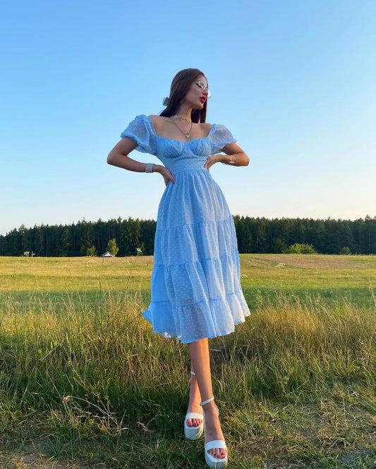 Blue layer dress for women- Laavira