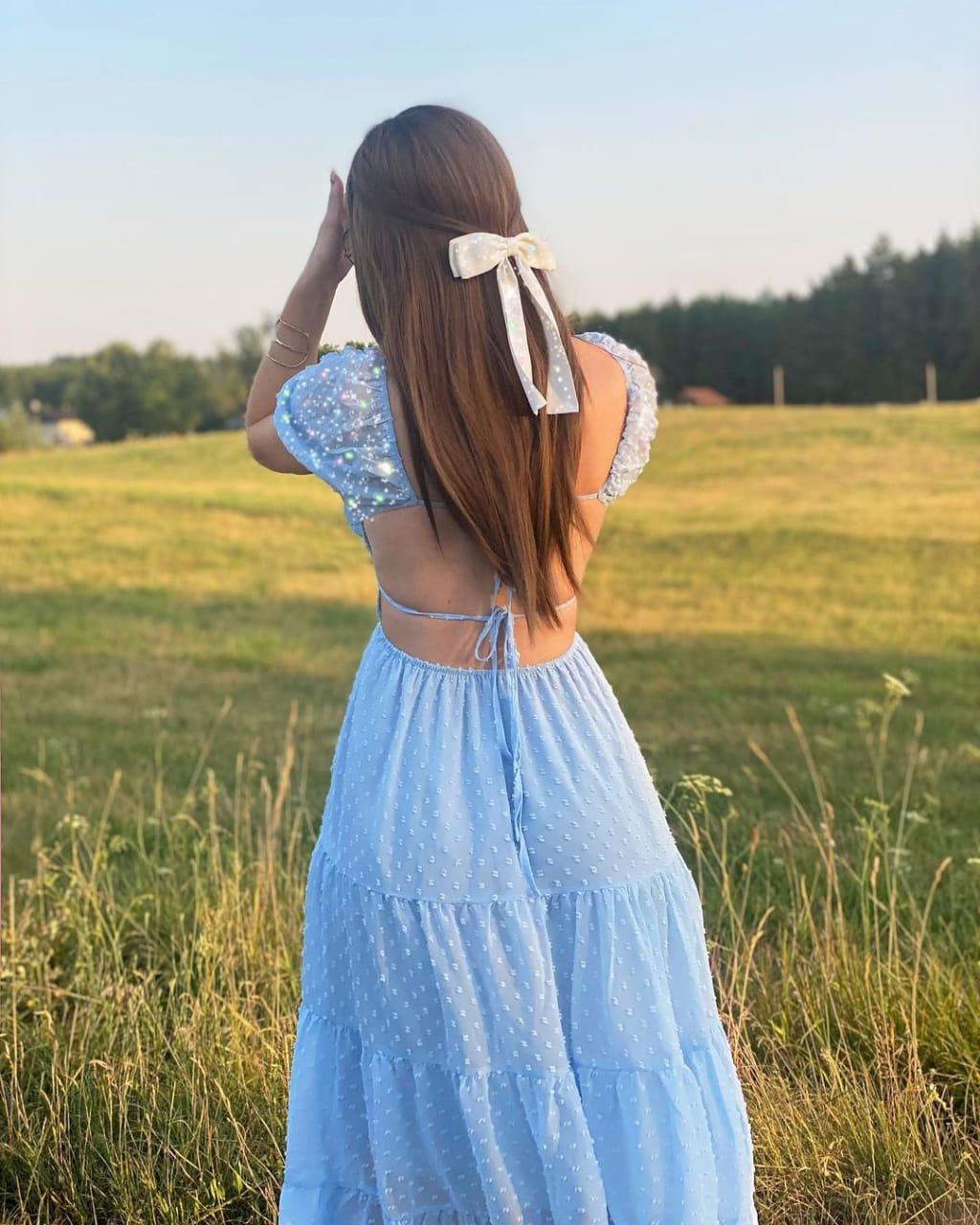 blue layered dress with sleeves for women - Laavira