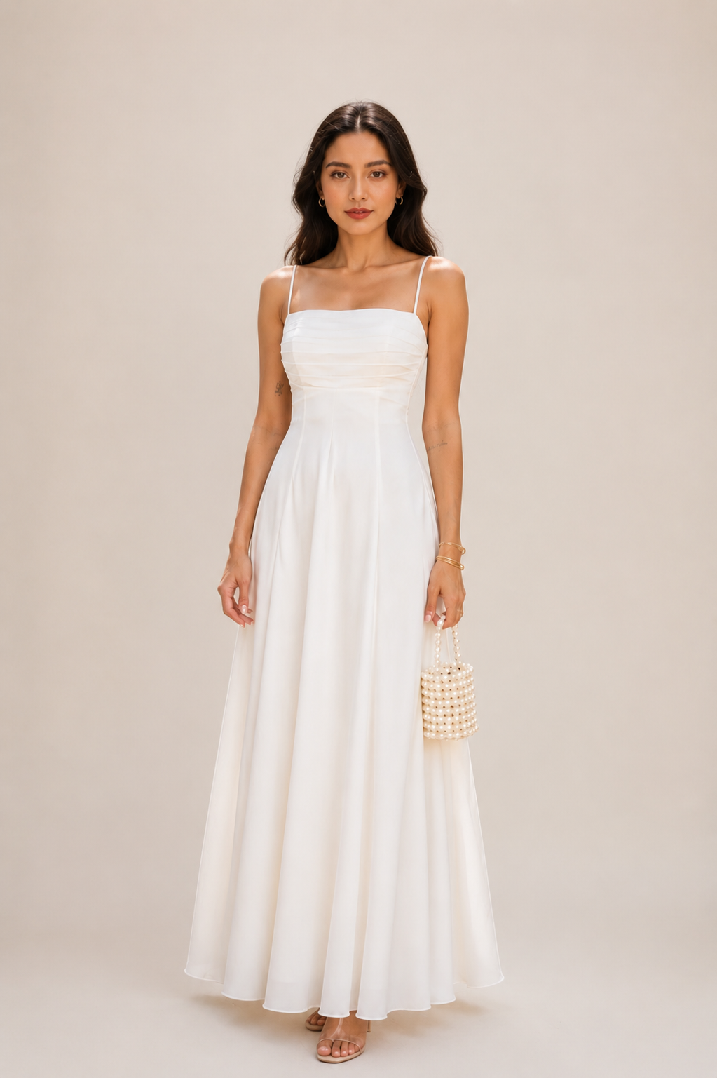 Laavira Austin White Flared Maxi Dress