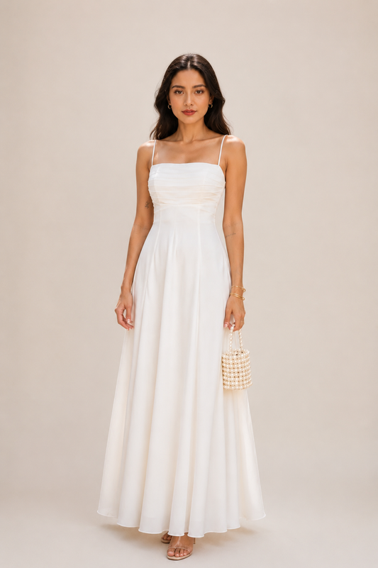 Laavira Austin White Flared Maxi Dress