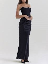 BlackMid Kaul Long Satin Dress