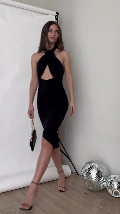 Viola Cross Shoulder Midi Dress