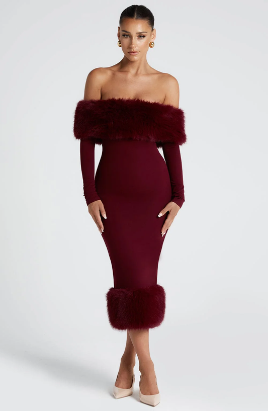 Clog Wine Midi Fur Dress