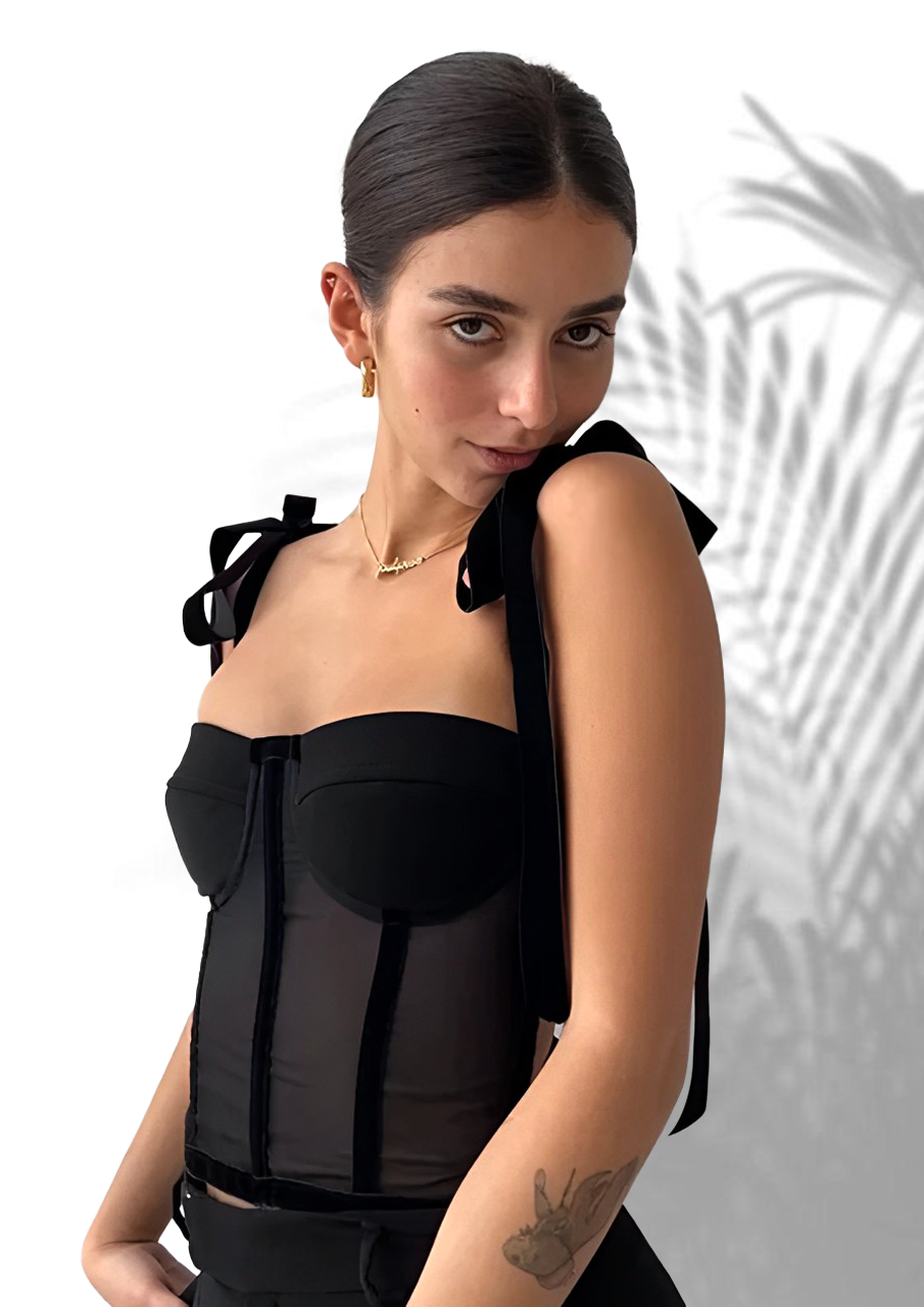 Laavira Drab Sheer Corset Top