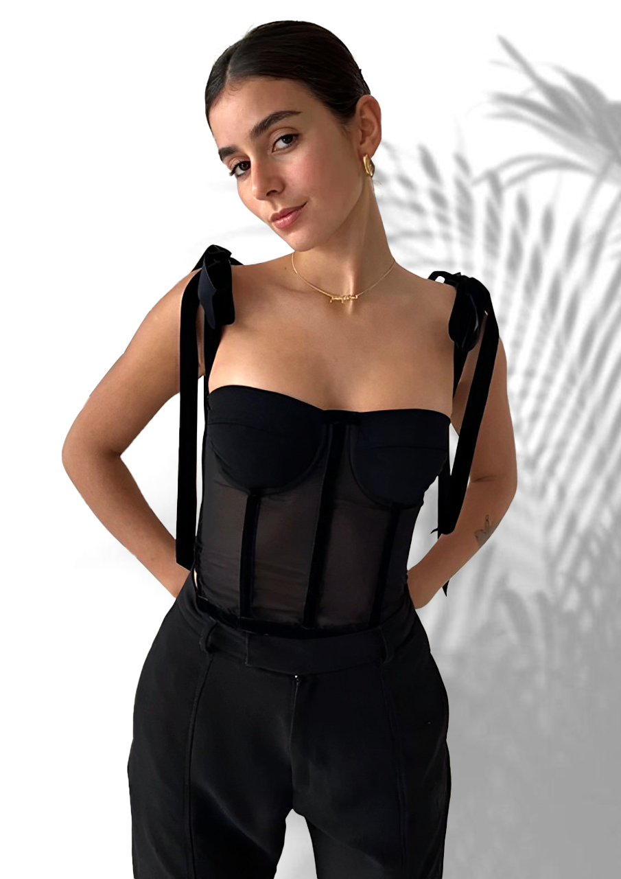 Laavira Drab Sheer Corset Top