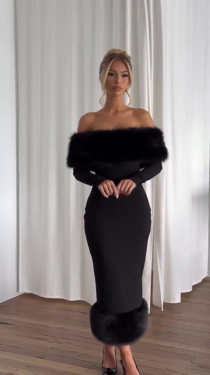 Clog Black Midi Fur Dress