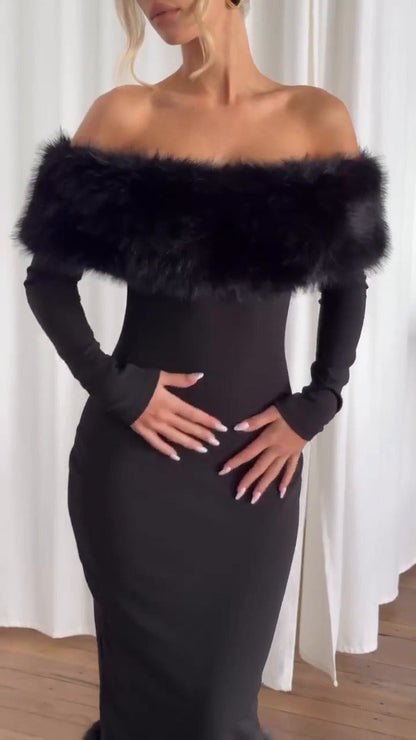 Clog Black Midi Fur Dress