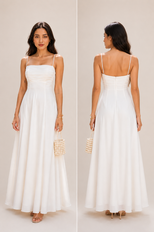 Laavira Austin White Flared Maxi Dress