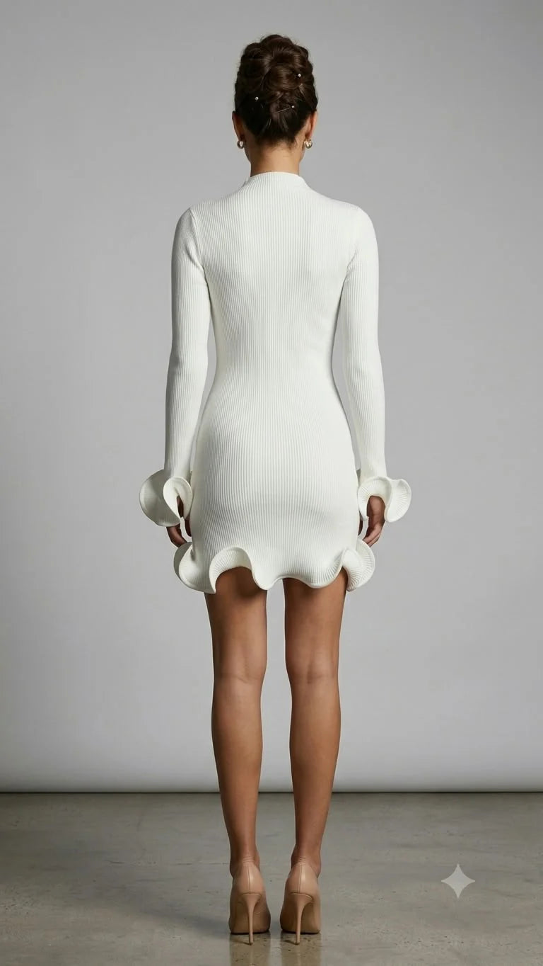 Laavira Ribbed Frill Short Dress, back view