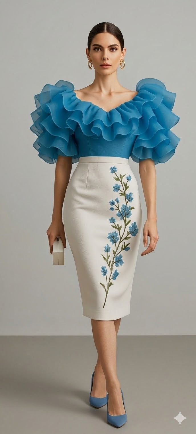 Organza Ruffle Top with Floral Skirt