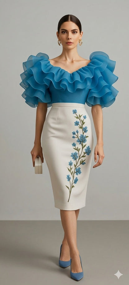 Organza Ruffle Top with Floral Skirt