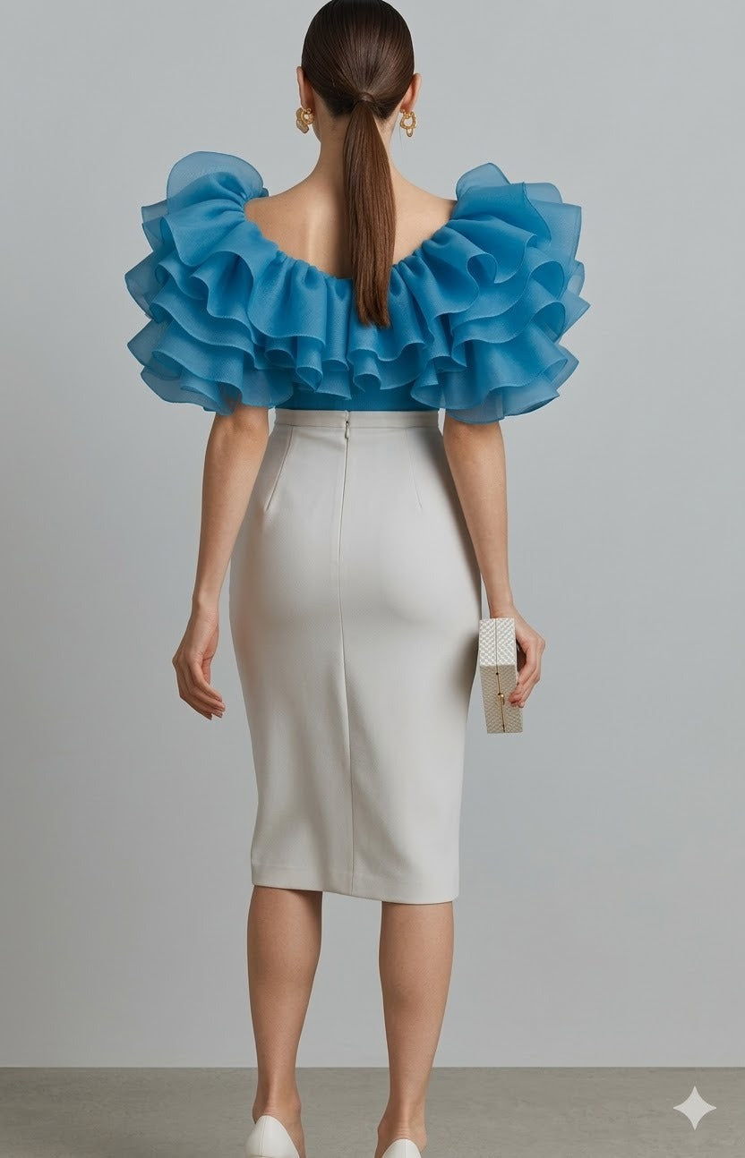 Organza Ruffle Top with Floral Skirt